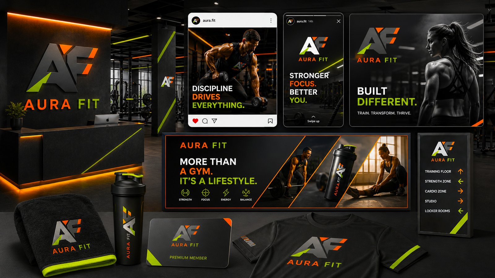 Aura Fit gym brand identity kapak görseli
