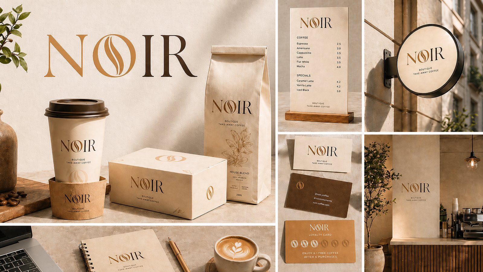 Noir boutique take-away coffee brand identity kapak görseli